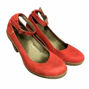 Clarks Shoes Women Ankle Strap Sz 10 US 41 EUR Red Leather Heels Comfortable Fit